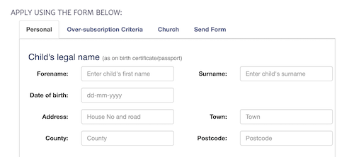 Online application form